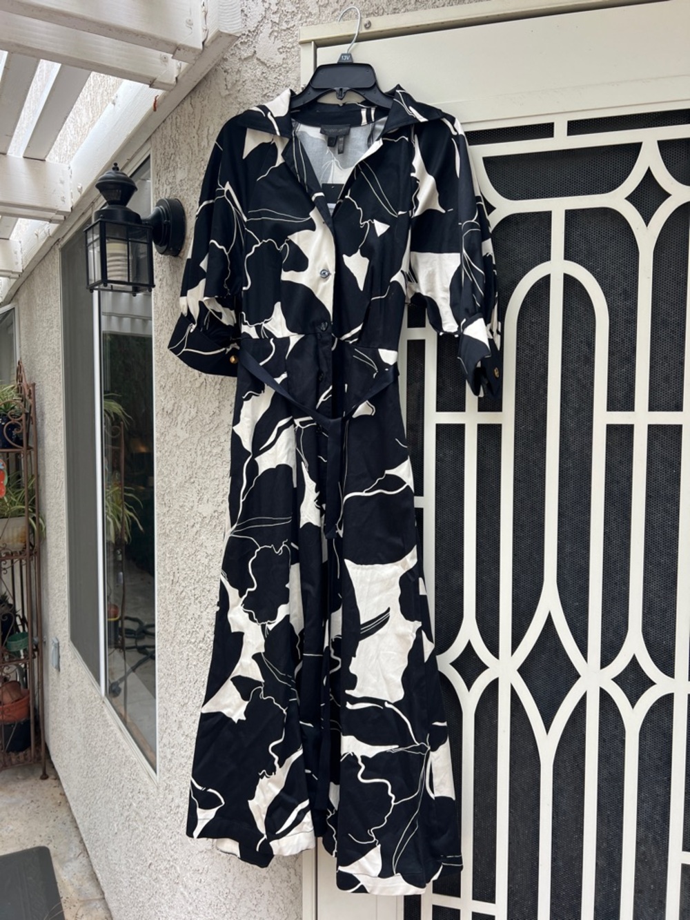 Donna Karan NEW  Black and White Floral Button-Front Maxi Dress